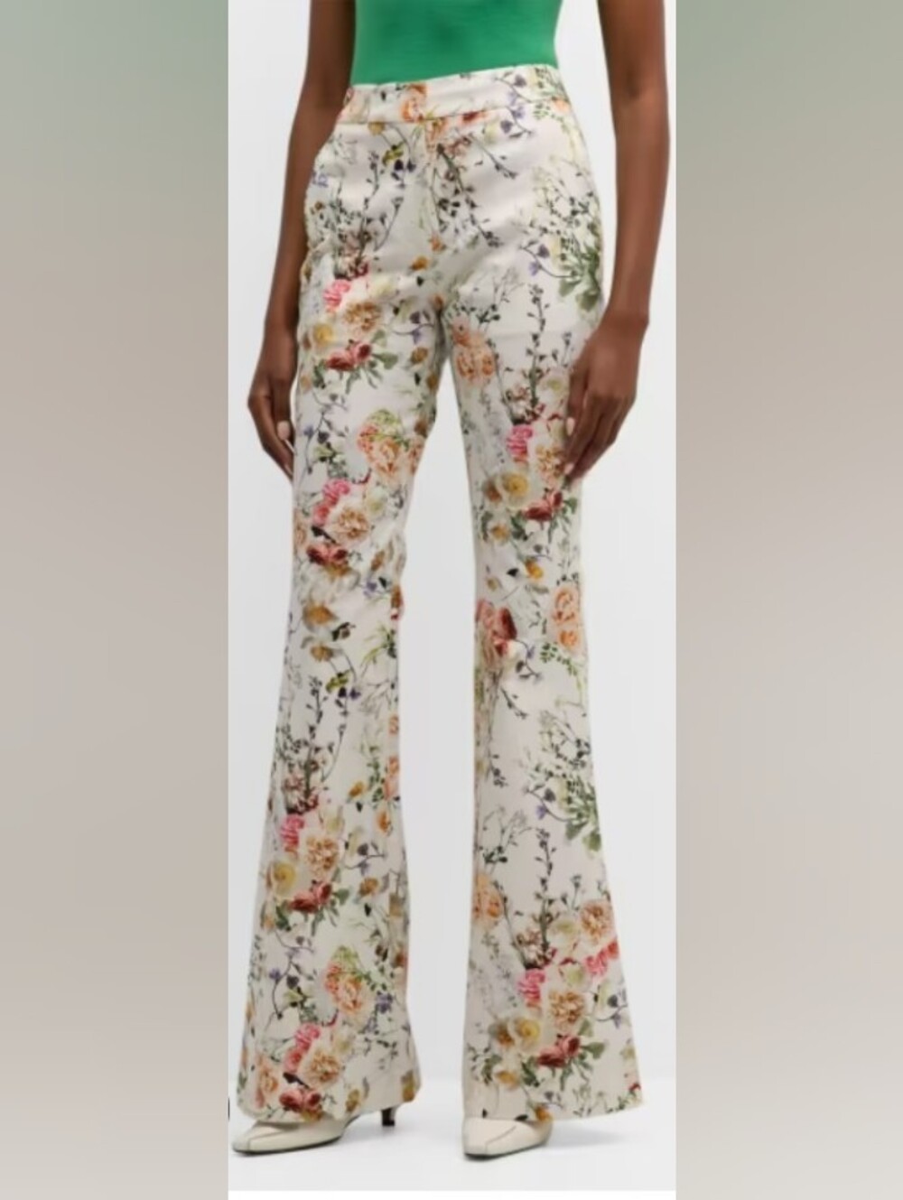 Adam Lippes Black Wide-Leg Floral Pants with Red and Cream Accents